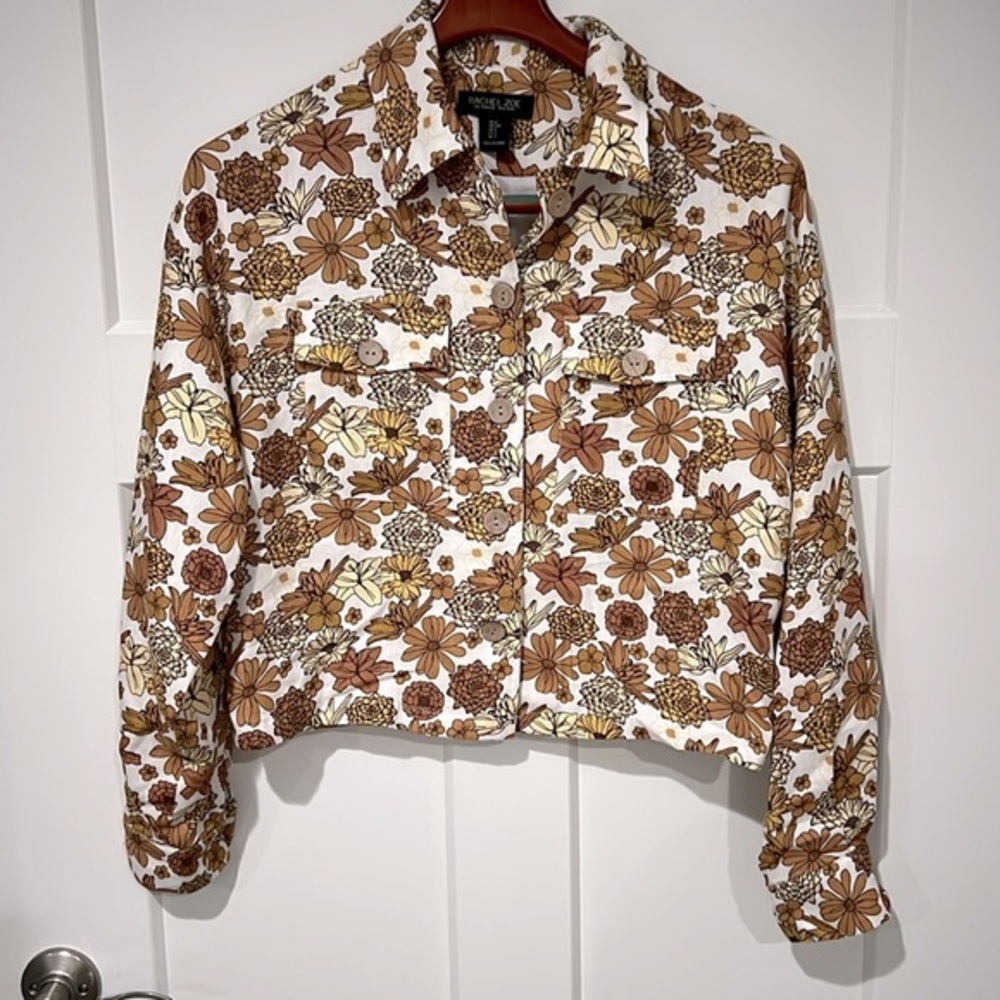 Rachel Zoe Linen Blend Button Down Floral Blouse Sz S